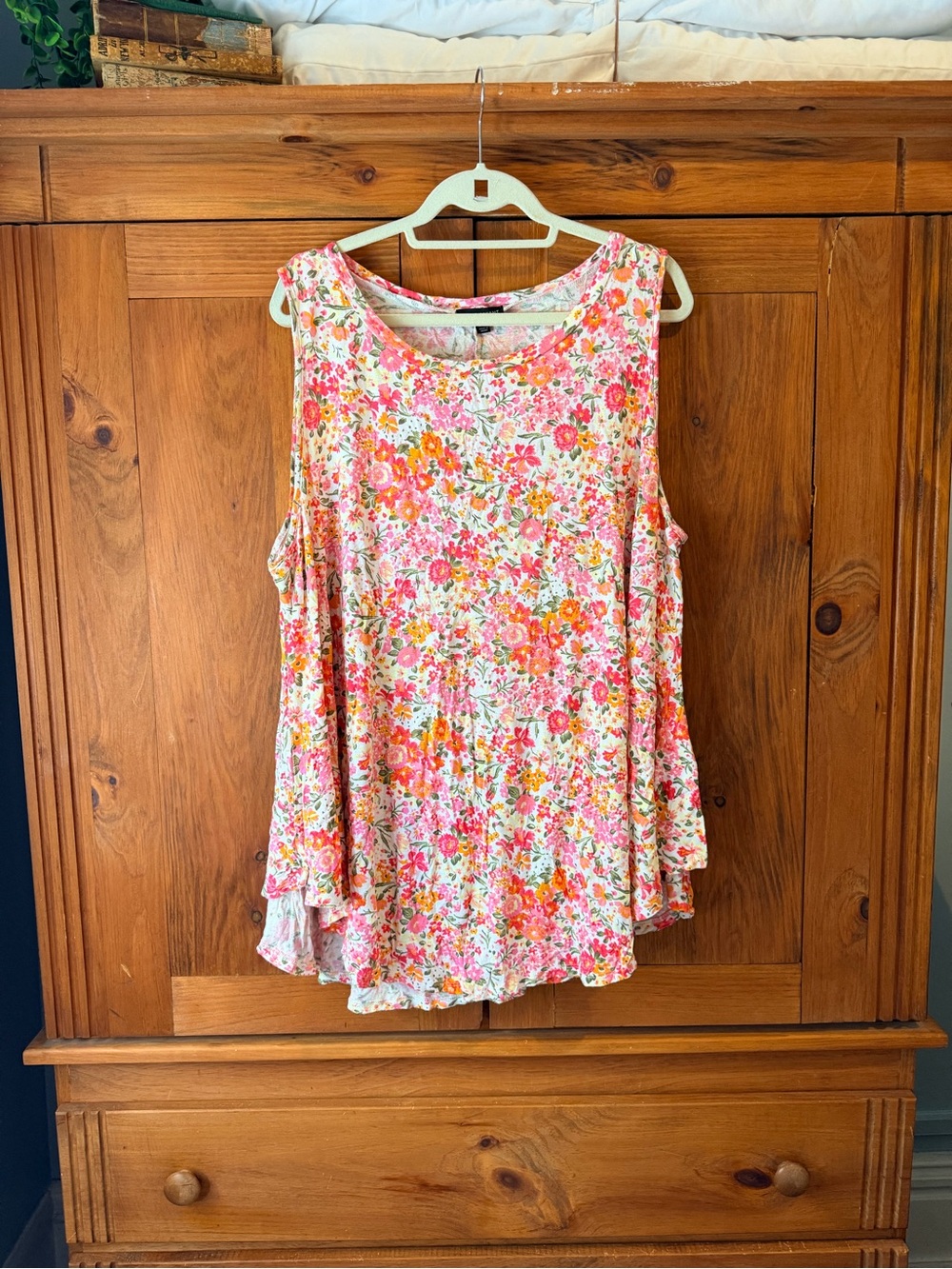 Lane Bryant Pink and Orange Floral Cold-Shoulder Tank Top